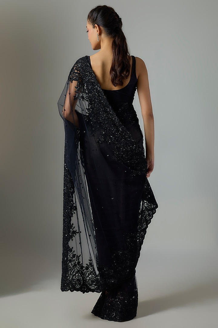 Black Net Hand Embroidered Bridal Saree Set by Anushree Reddy at Pernia's Pop Up Shop