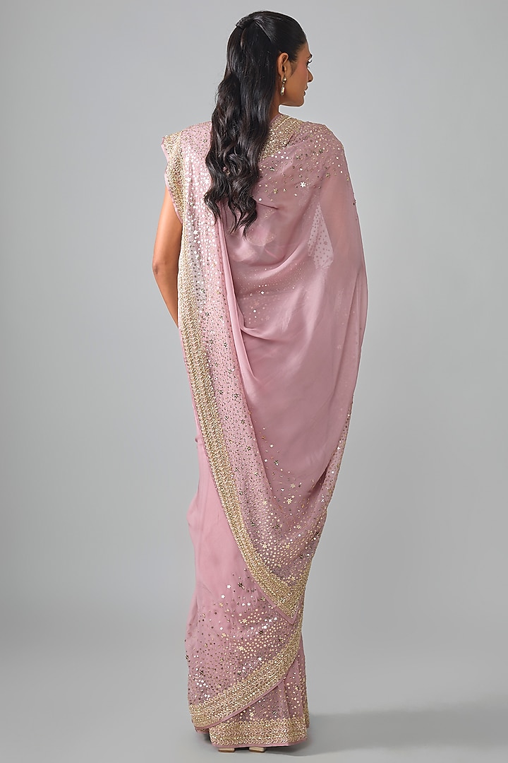 Pink Chiffon Hand Embroidered Bridal Saree Set by Anushree Reddy at Pernia's Pop Up Shop
