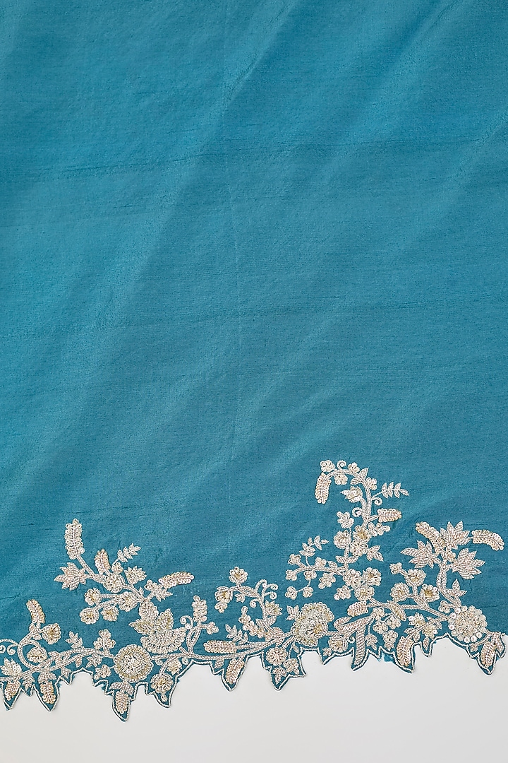 Dark Blue Organza Hand Embroidered Bridal Saree Set by Anushree Reddy at Pernia's Pop Up Shop