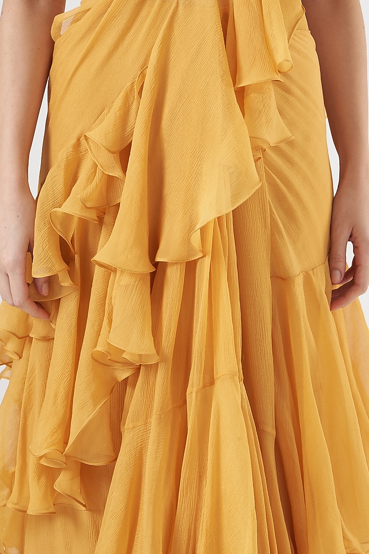 Yellow Chiffon Ruffled Reception Saree by Anushree Reddy at Pernia's Pop Up Shop