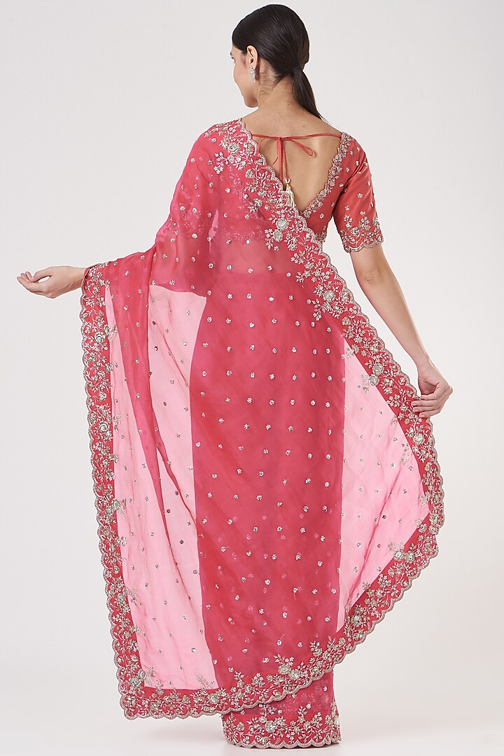 Peach Pink Embroidered Reception Saree Set by Anushree Reddy at Pernia's Pop Up Shop