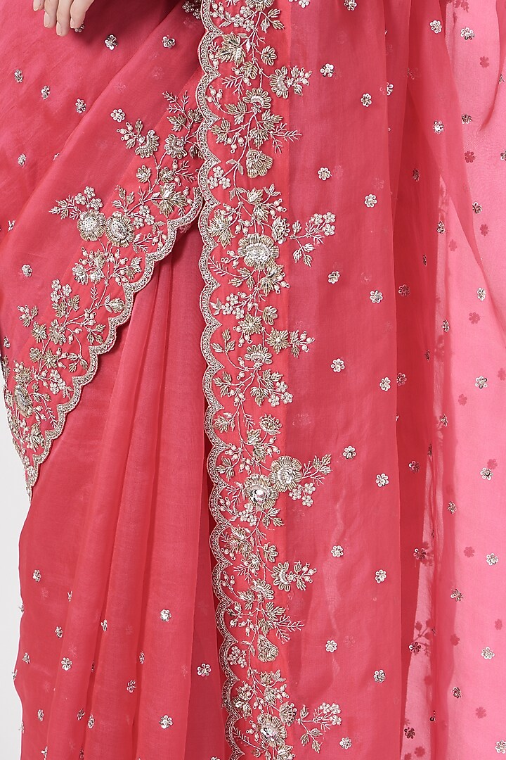 Peach Pink Embroidered Reception Saree Set by Anushree Reddy at Pernia's Pop Up Shop