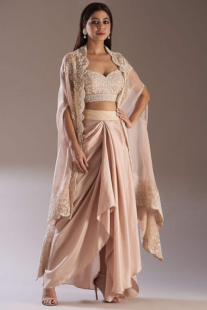 Powder Pink Embroidered Cape Set by Anushree Reddy