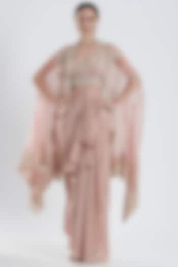Blush Pink Silk Draped Skirt Set by Anushree Reddy at Pernia's Pop Up Shop