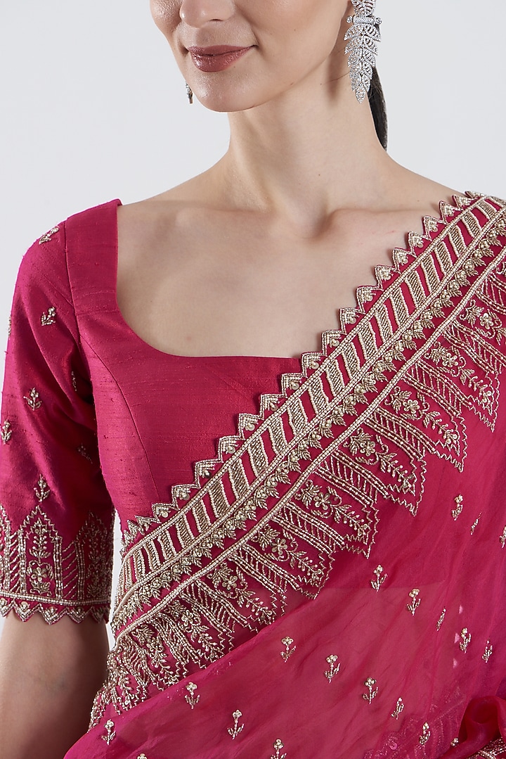 Cherry Red Embroidered Reception Saree Set by Anushree Reddy at Pernia's Pop Up Shop