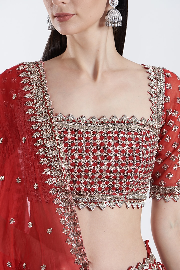Red Embroidered Bridal Lehenga Set by Anushree Reddy at Pernia's Pop Up Shop