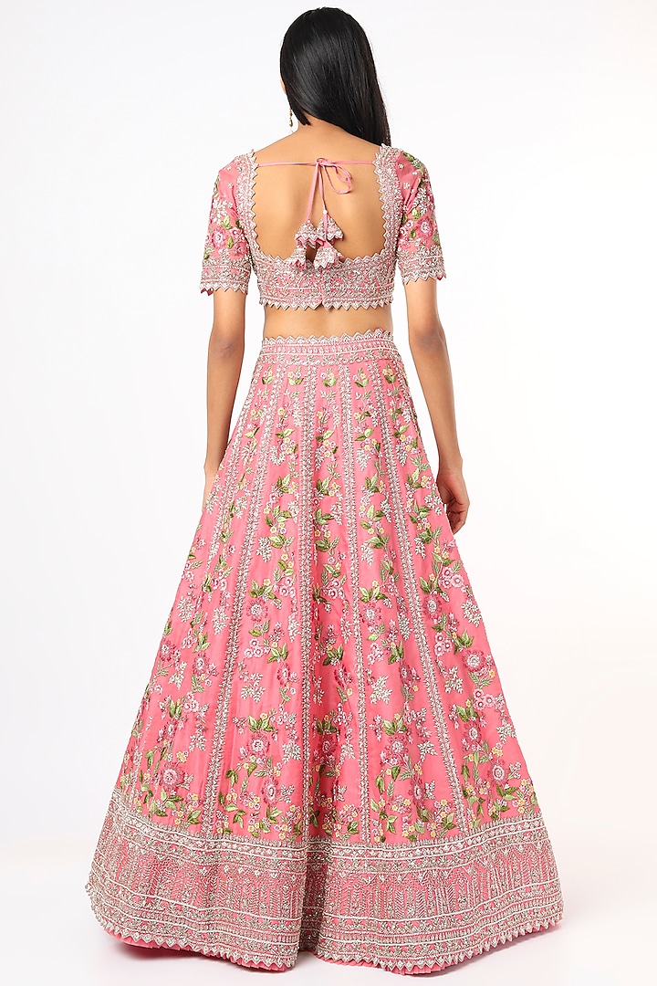 Bubblegum Pink Embroidered Bridal Lehenga Set by Anushree Reddy at Pernia's Pop Up Shop