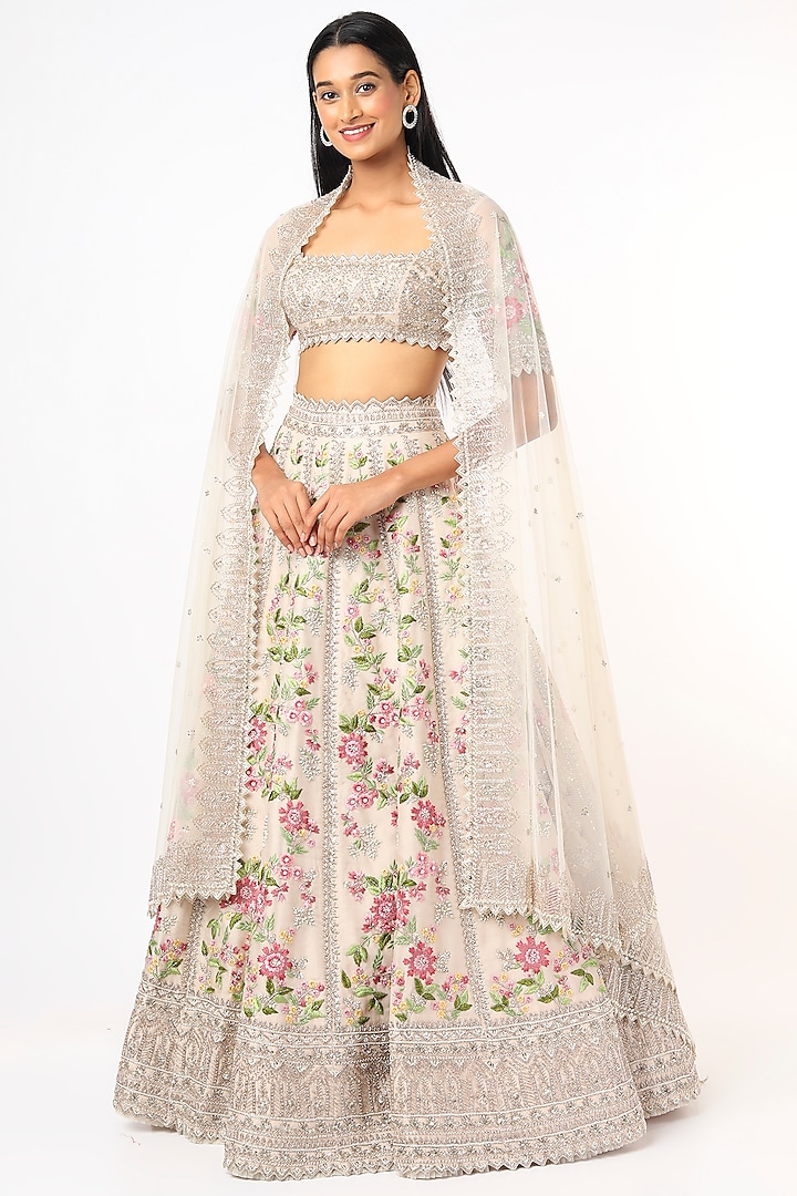 Ivory Embroidered Lehenga Set by Anushree Reddy