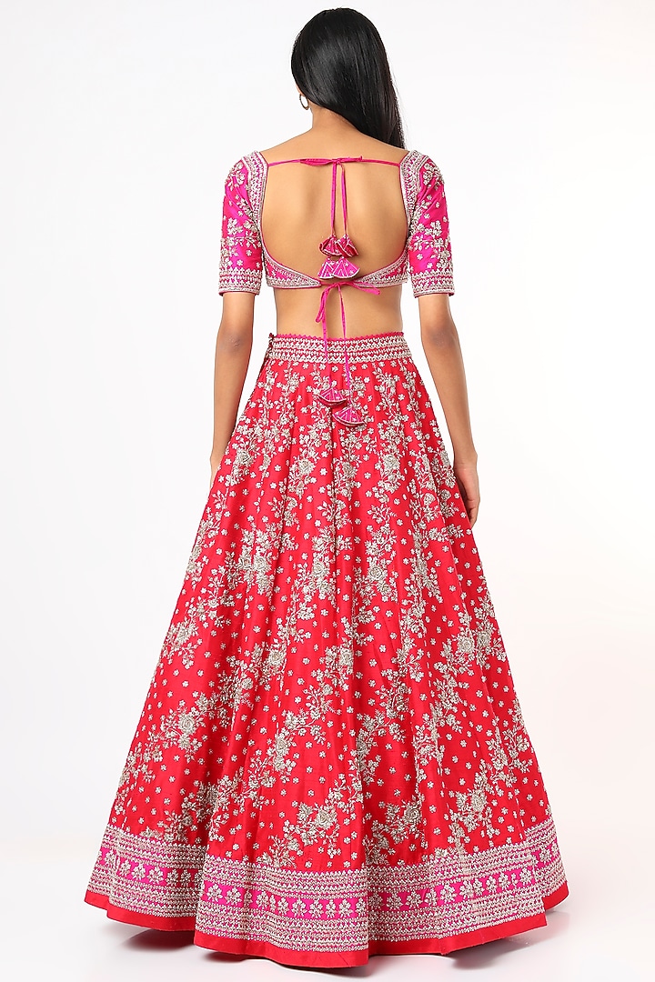Bright Red Embroidered Bridal Lehenga Set by Anushree Reddy at Pernia's Pop Up Shop