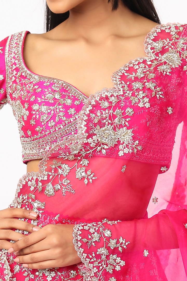 Bright Red Embroidered Bridal Lehenga Set by Anushree Reddy at Pernia's Pop Up Shop