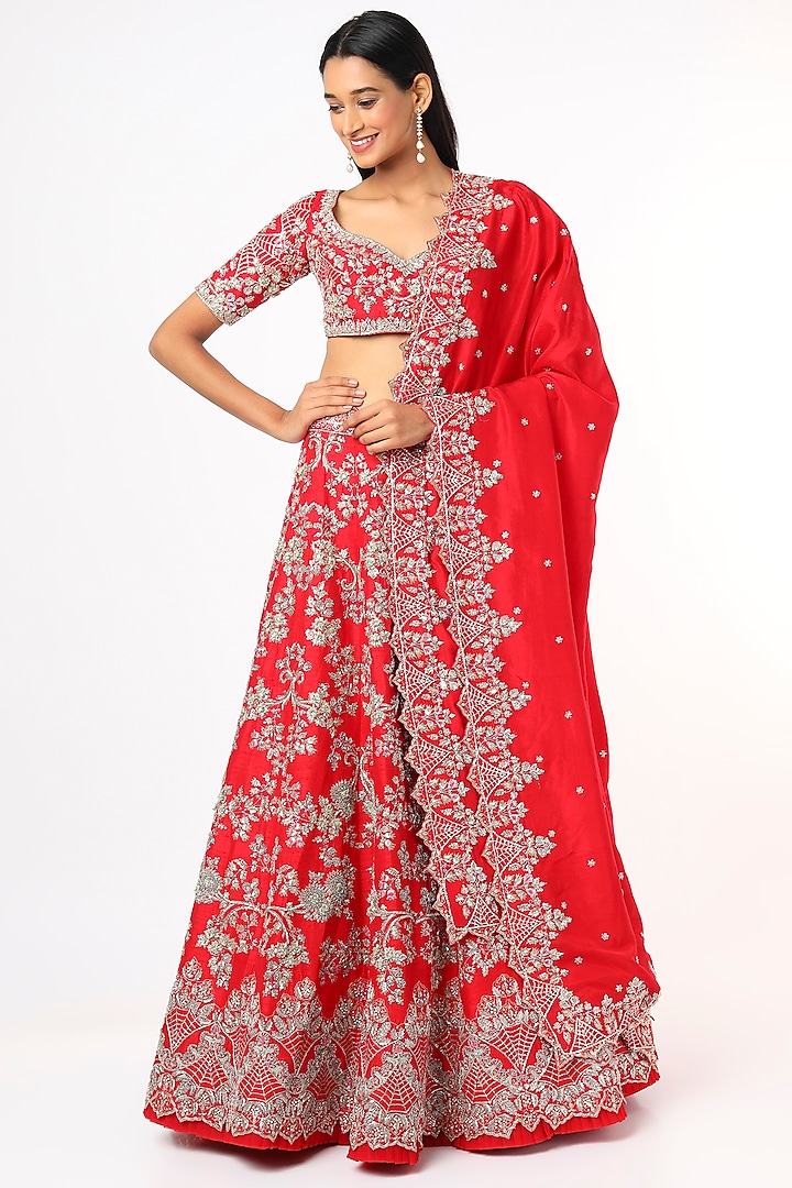 Cadmium Red Embroidered Lehenga Set Design By Anushree Reddy At Pernias Pop Up Shop 2024 9738