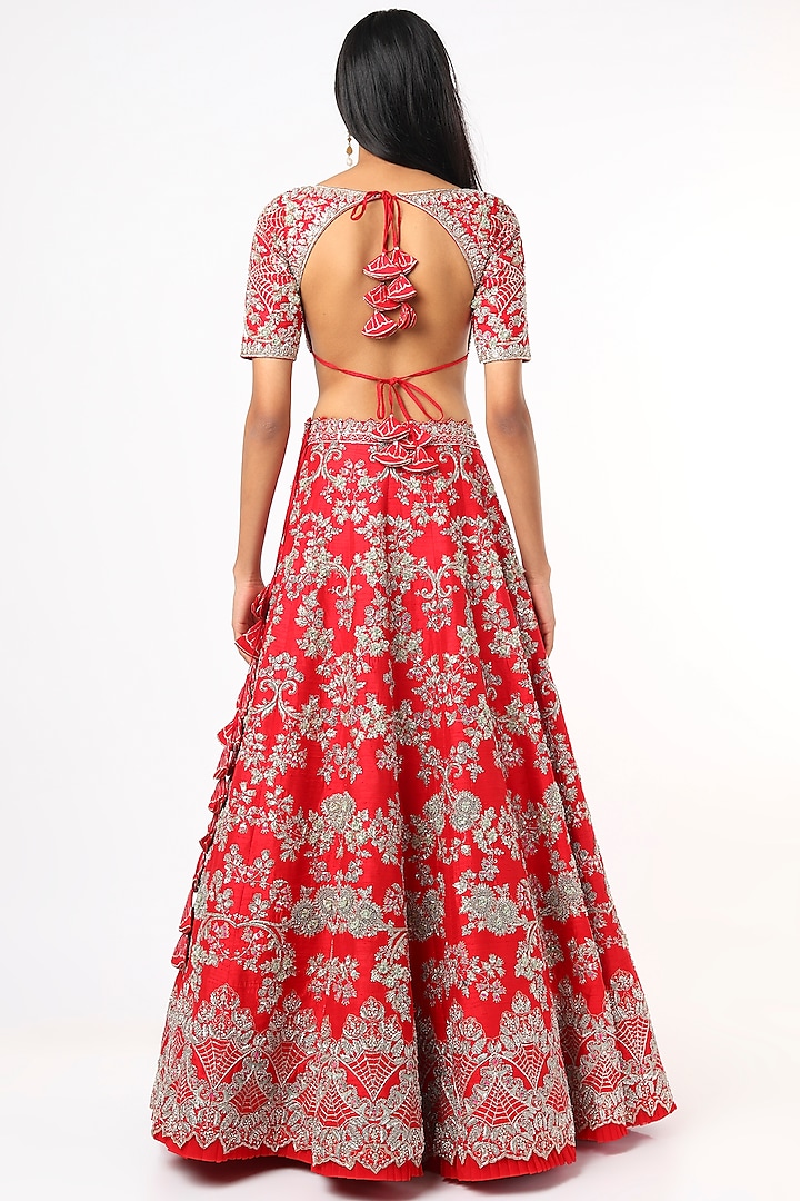 Cadmium Red Embroidered Bridal Lehenga Set by Anushree Reddy at Pernia's Pop Up Shop