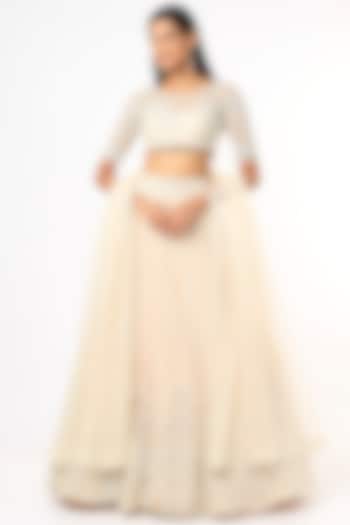 Ivory Pearl Embroidered Bridal Lehenga Set by Anushree Reddy at Pernia's Pop Up Shop