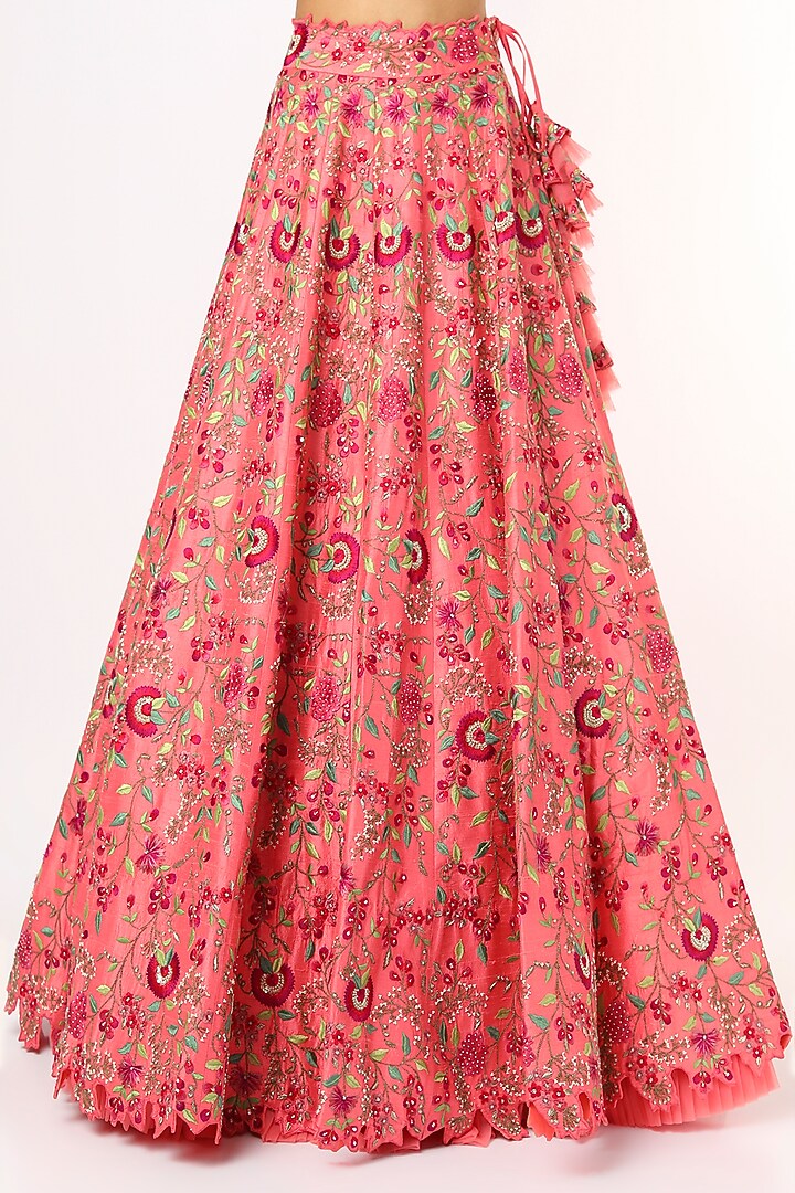 Peach Embroidered Bridal Lehenga Set by Anushree Reddy at Pernia's Pop Up Shop
