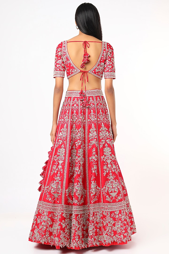 Cherry Red Embroidered Bridal Lehenga Set by Anushree Reddy at Pernia's Pop Up Shop