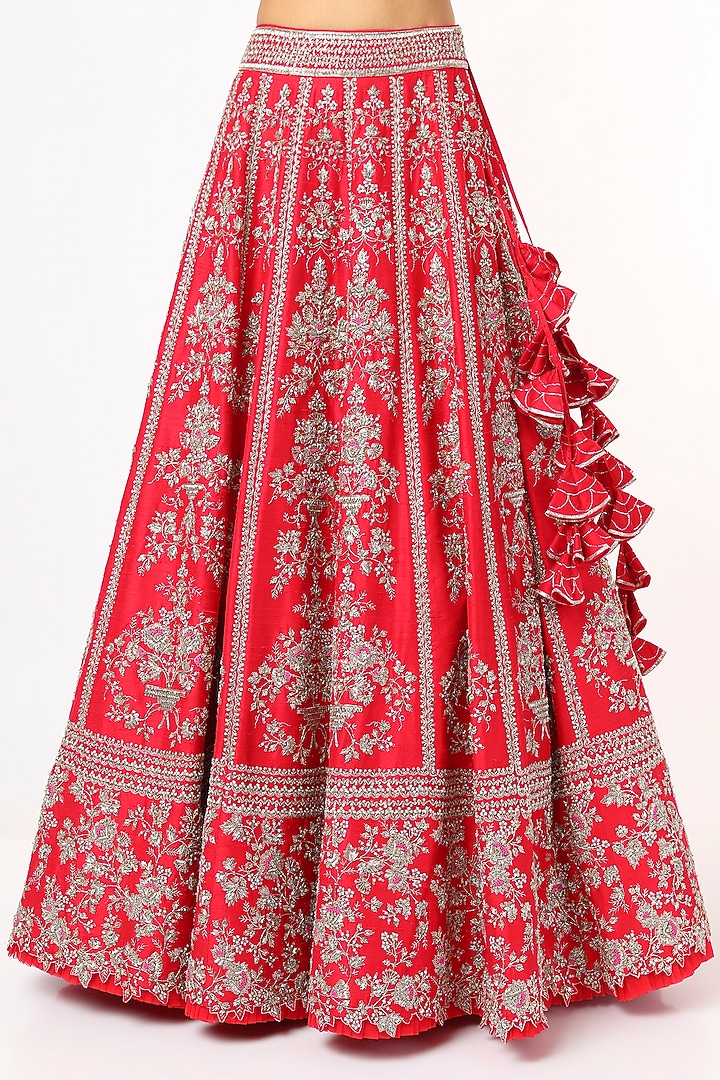Cherry Red Embroidered Bridal Lehenga Set by Anushree Reddy at Pernia's Pop Up Shop