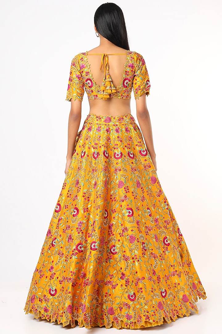 Citrus Yellow Embroidered Bridal Lehenga Set by Anushree Reddy at Pernia's Pop Up Shop