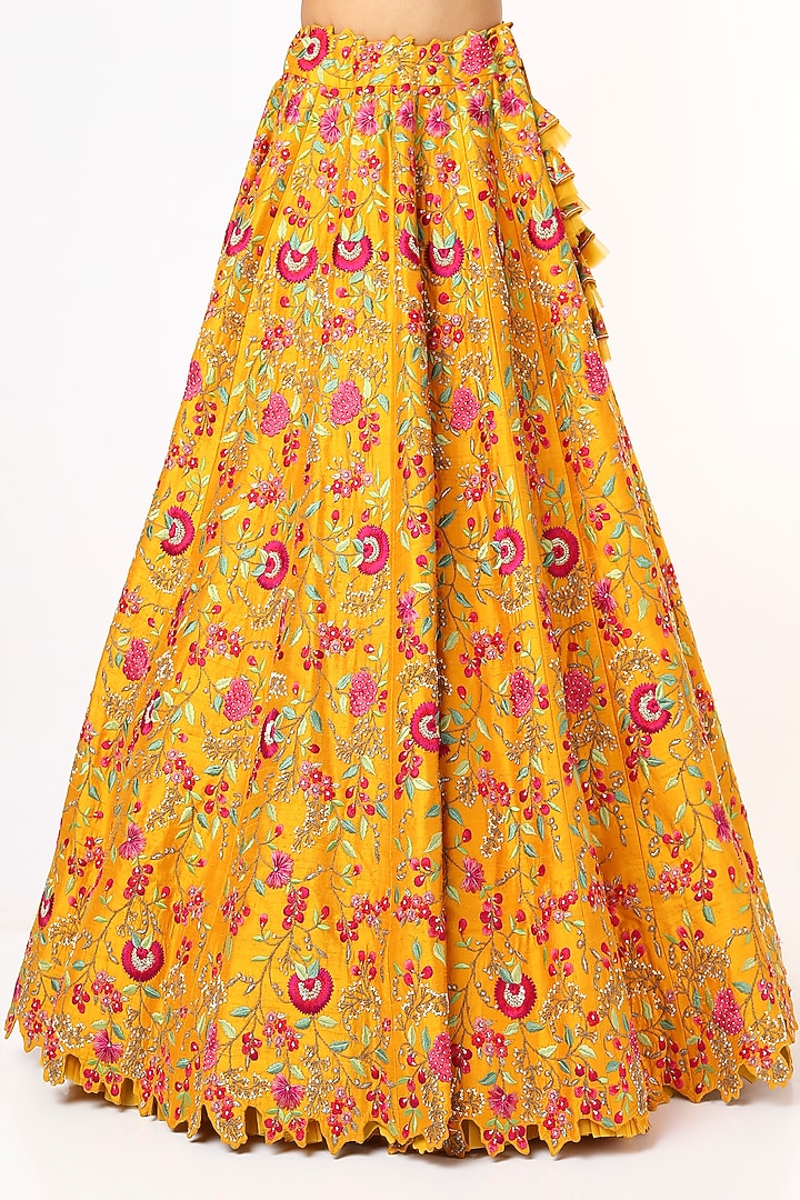 Citrus Yellow Embroidered Bridal Lehenga Set by Anushree Reddy at Pernia's Pop Up Shop