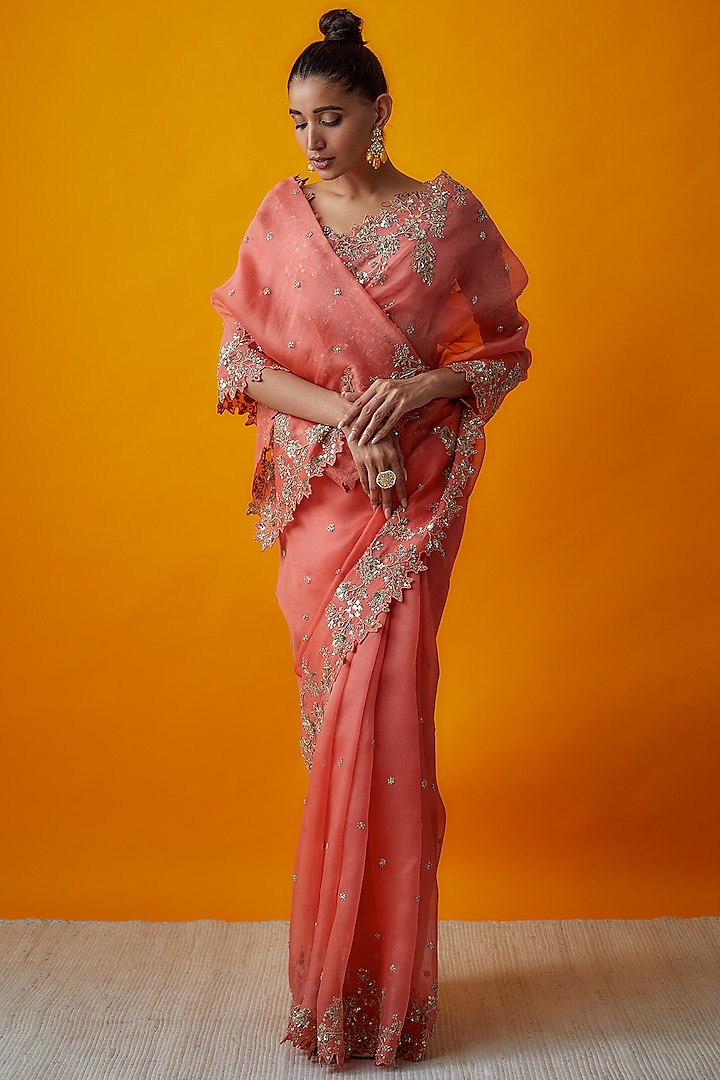 Pink Organza Saree Set by Anushree Reddy at Pernia's Pop Up Shop