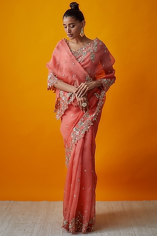 Pink Organza Saree Set by Anushree Reddy