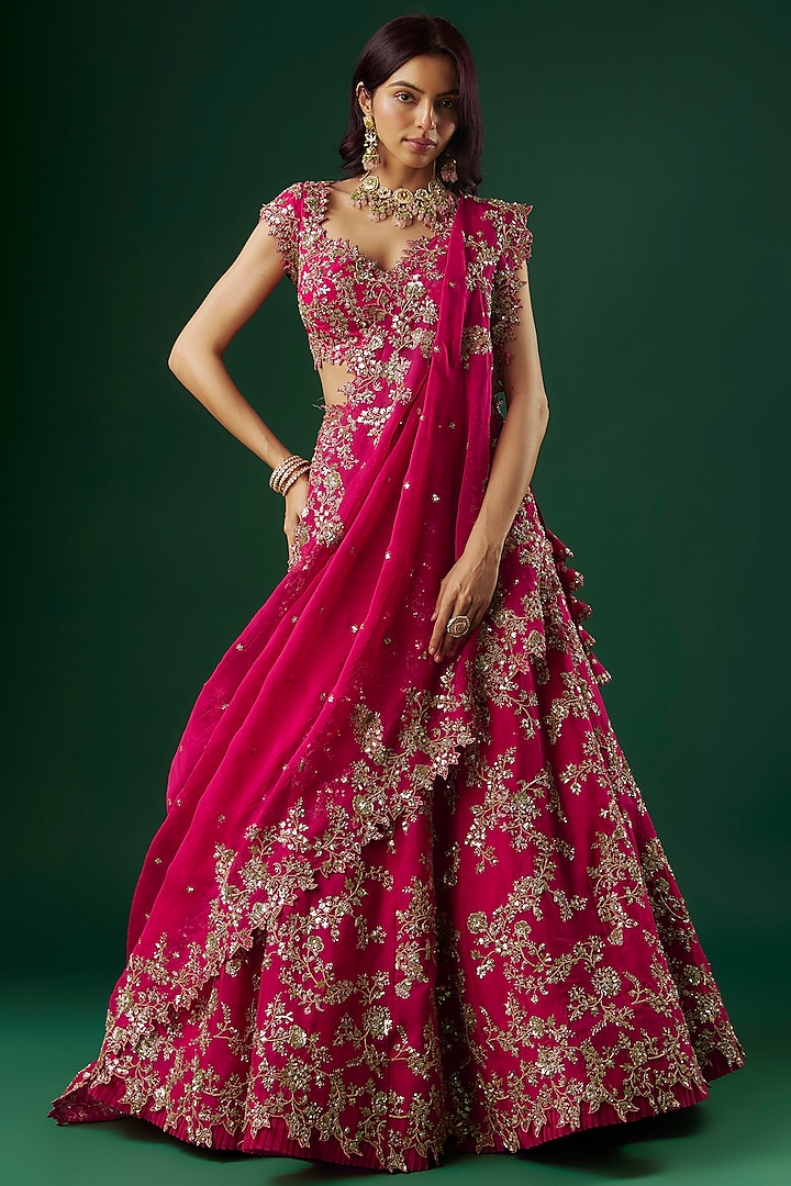 Red Organza Embroidered Lehenga Set Design By Anushree Reddy At Pernias Pop Up Shop 2024 3418