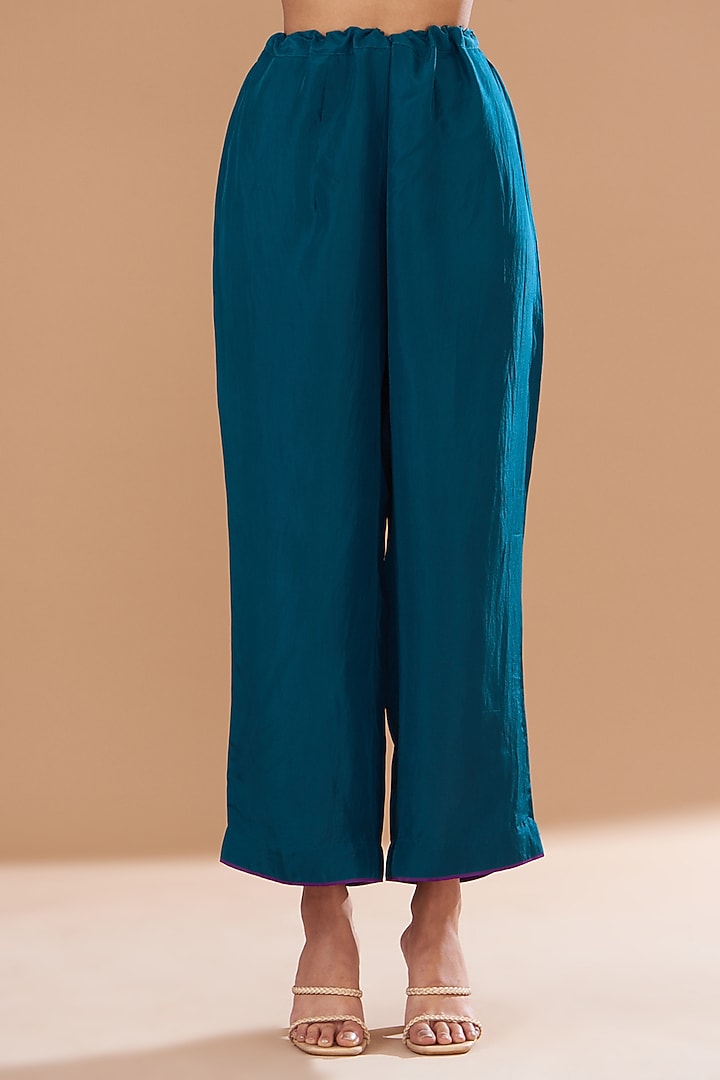 Navy Blue Dupion Silk Kaftan Set by Anushree Reddy at Pernia's Pop Up Shop