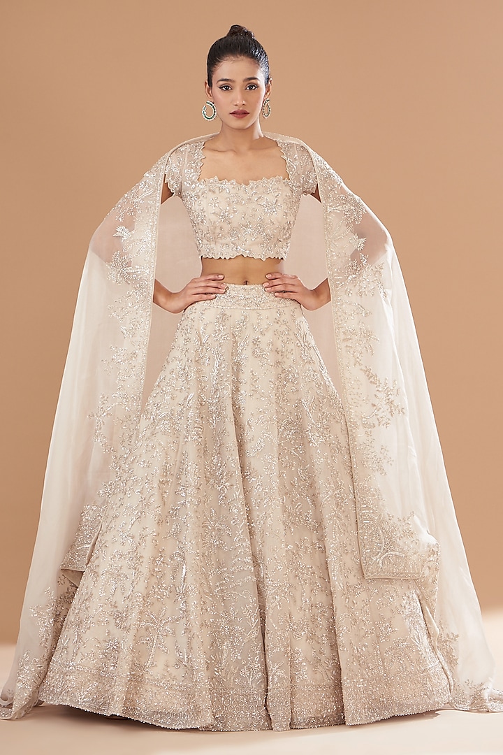 Ivory Organza Bridal Lehenga Set by Anushree Reddy at Pernia's Pop Up Shop