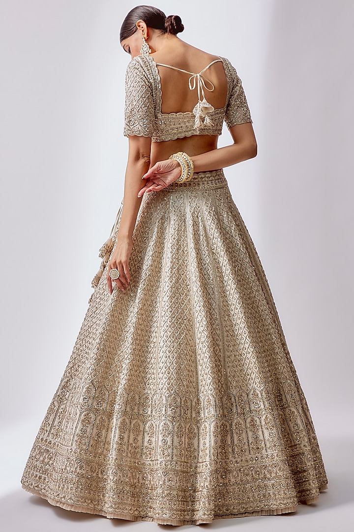 Ivory Organza Embroidered Bridal Lehenga Set by Anushree Reddy at Pernia's Pop Up Shop