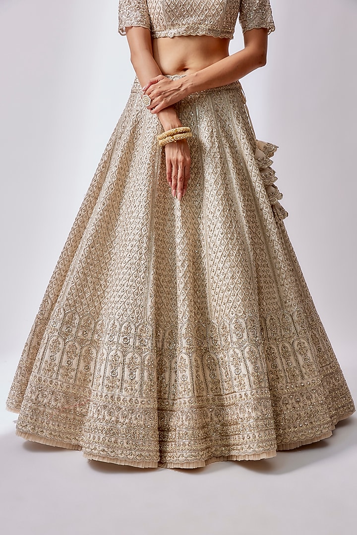 Ivory Organza Embroidered Bridal Lehenga Set by Anushree Reddy at Pernia's Pop Up Shop