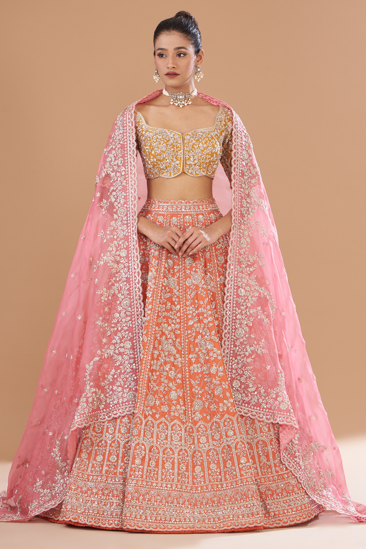 Orange Organza Bridal Lehenga Set by Anushree Reddy at Pernia's Pop Up Shop