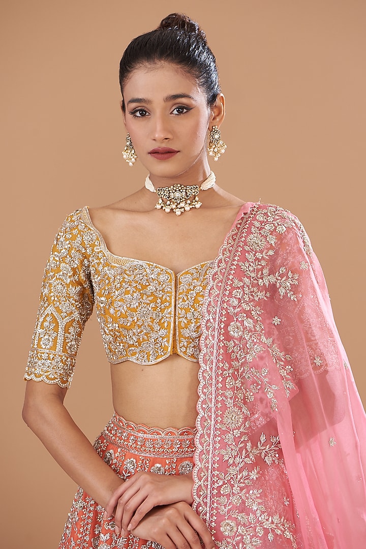 Orange Organza Bridal Lehenga Set by Anushree Reddy at Pernia's Pop Up Shop