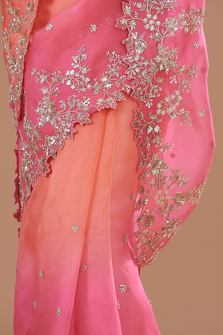 Peach Organza Reception Saree Set by Anushree Reddy at Pernia's Pop Up Shop