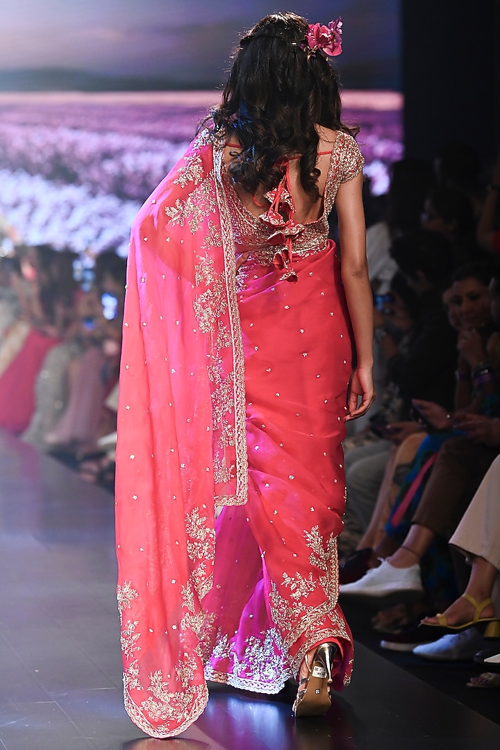 Pink Organza Bridal Saree Set by Anushree Reddy at Pernia's Pop Up Shop