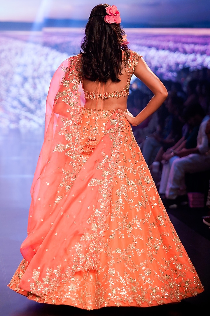 Orange Organza Bridal Lehenga Set by Anushree Reddy at Pernia's Pop Up Shop