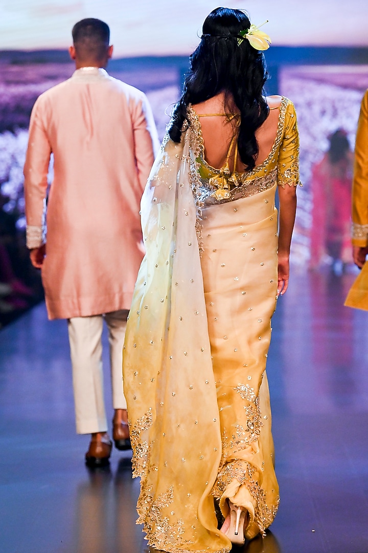 Yellow Organza Ombre Reception Saree Set by Anushree Reddy at Pernia's Pop Up Shop