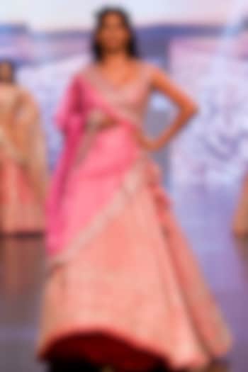 Coral Pink Organza Bridal Lehenga Set by Anushree Reddy at Pernia's Pop Up Shop