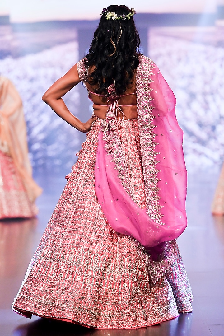 Coral Pink Organza Bridal Lehenga Set by Anushree Reddy at Pernia's Pop Up Shop