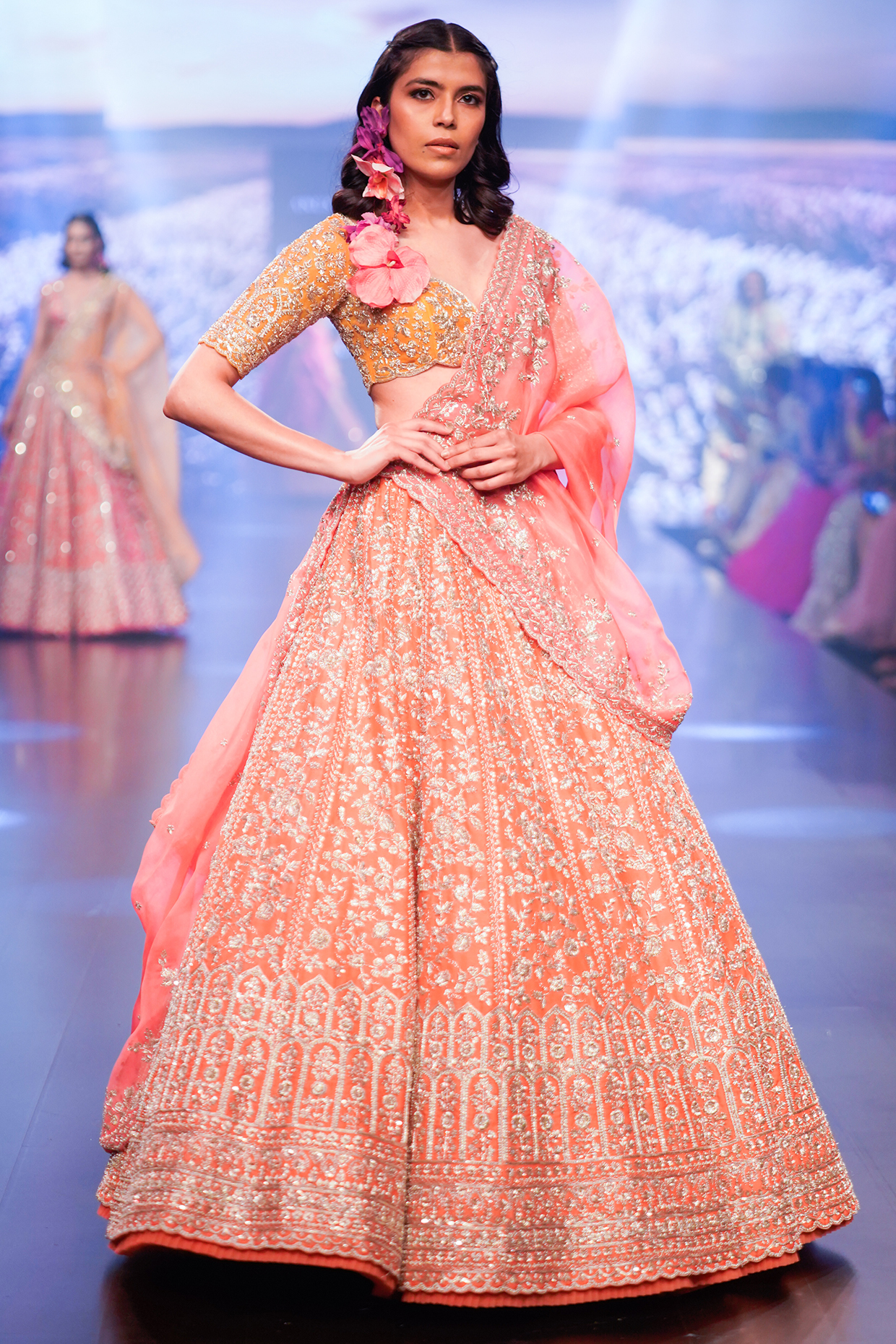 Orange Organza Bridal Lehenga Set by Anushree Reddy at Pernia's Pop Up Shop