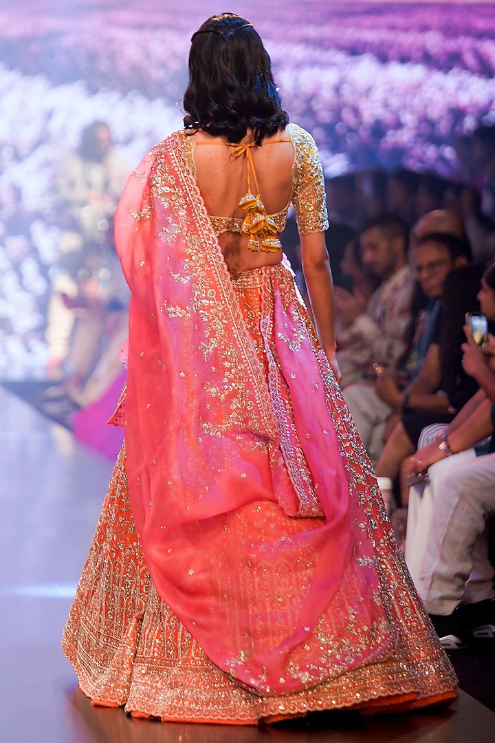 Orange Organza Bridal Lehenga Set by Anushree Reddy at Pernia's Pop Up Shop