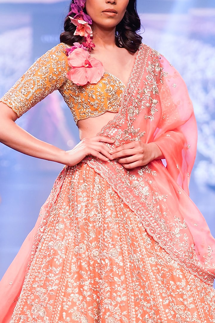 Orange Organza Bridal Lehenga Set by Anushree Reddy at Pernia's Pop Up Shop