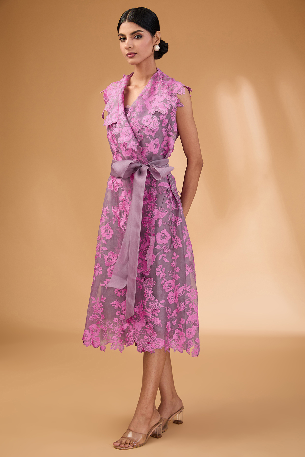 Grey Lavender Organza Jacket Set by Anushree Reddy at Pernia's Pop Up Shop