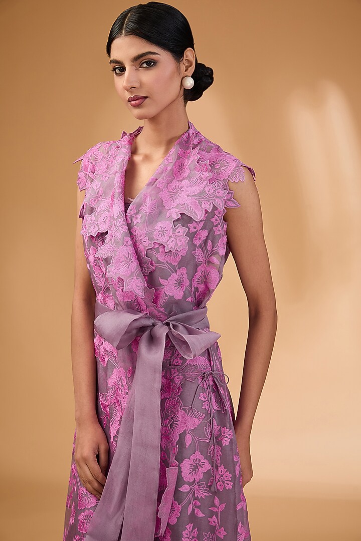 Grey Lavender Organza Jacket Set by Anushree Reddy at Pernia's Pop Up Shop