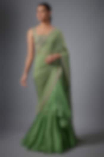 Sea Green Chiffon Saree Set by Anushree Reddy at Pernia's Pop Up Shop