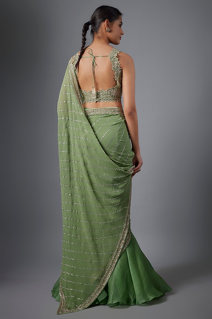 Sea Green Chiffon Reception Saree Set by Anushree Reddy at Pernia's Pop Up Shop