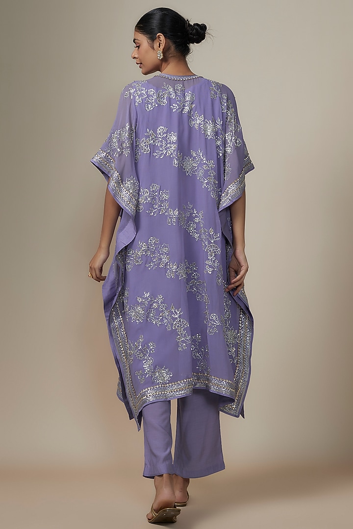 Lilac Chiffon Sequins Hand Embroidered Kaftan Set by Anushree Reddy at Pernia's Pop Up Shop
