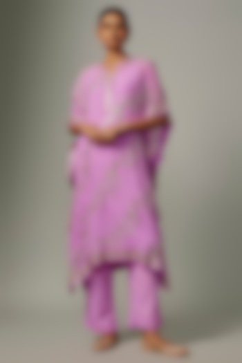 Lavender Chiffon Sequin Hand Embroidered Kaftan Set by Anushree Reddy at Pernia's Pop Up Shop