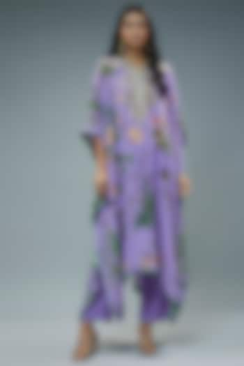 Lavender Dupion Silk Printed & Embroidered Kaftan Set by Anushree Reddy at Pernia's Pop Up Shop