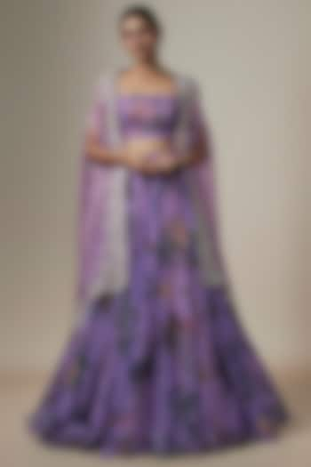 Lavender Organza Floral Printed Bridal Lehenga Set by Anushree Reddy at Pernia's Pop Up Shop