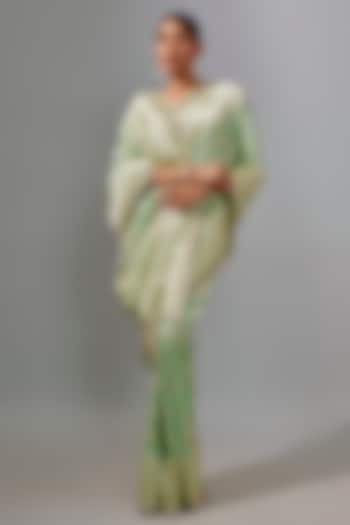 Sea Green Banarasi Silk Zardosi Embroidered Bridal Saree Set by Anushree Reddy at Pernia's Pop Up Shop