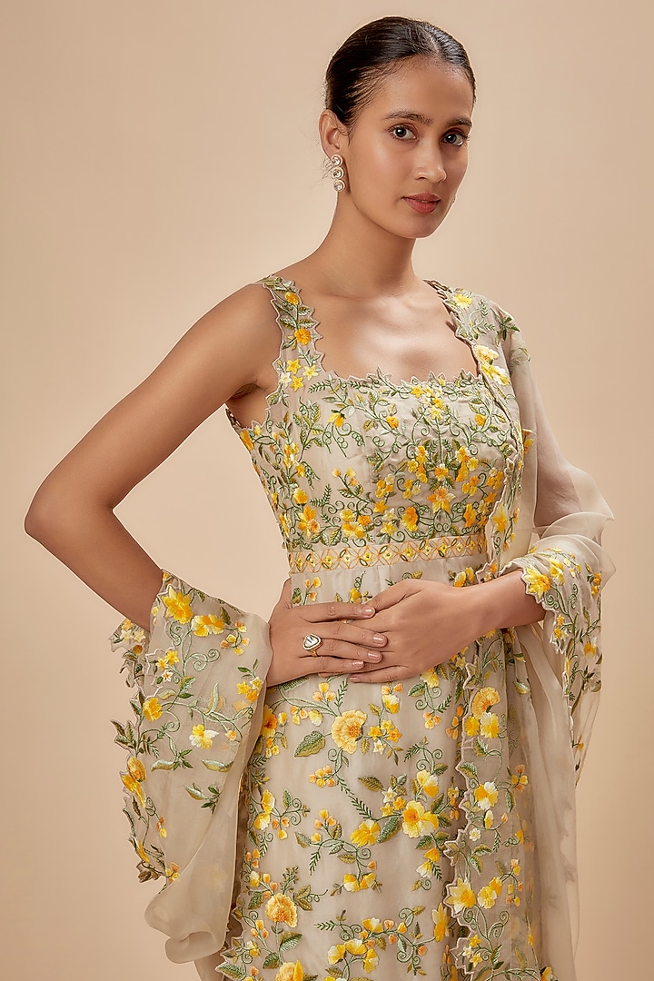 Ivory Organza Bridal Sharara Set by Anushree Reddy at Pernia's Pop Up Shop